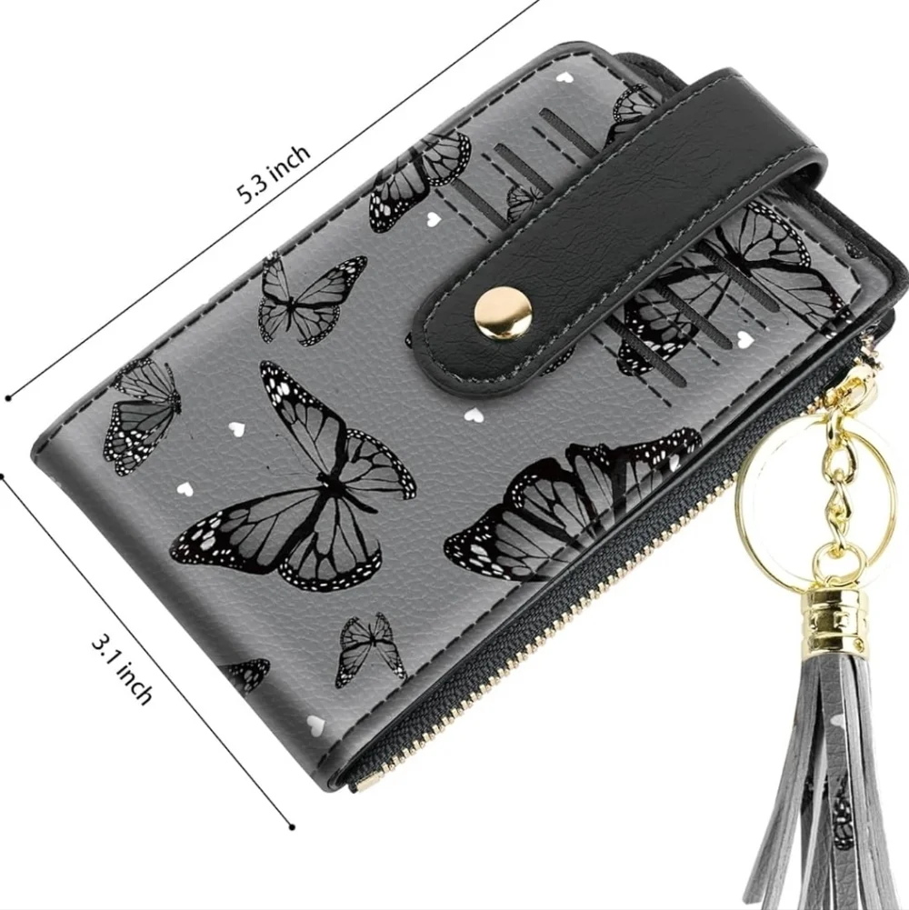 Butterfly Print Gray Wallet with Tassel